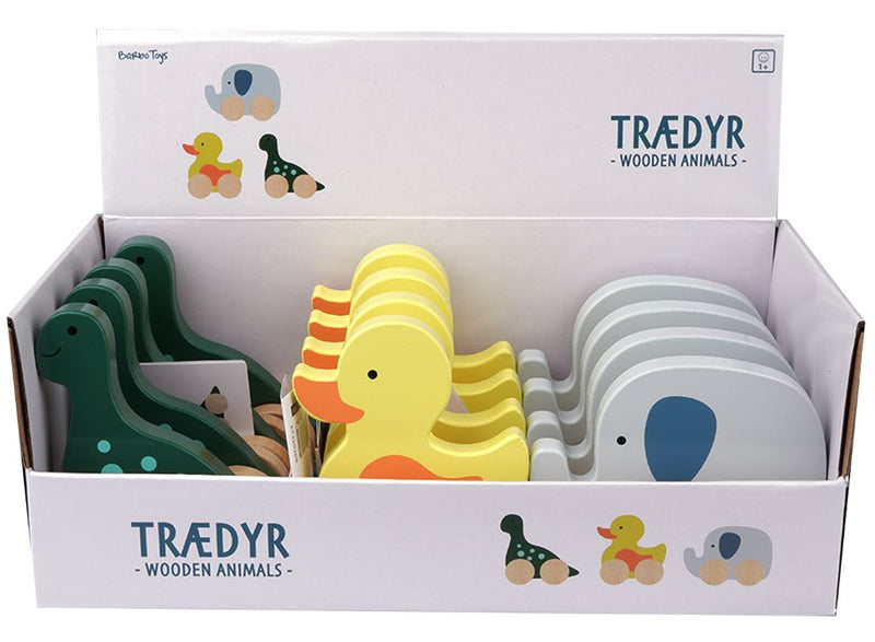 Trædyr på hjul - Display med 12 dyr - X