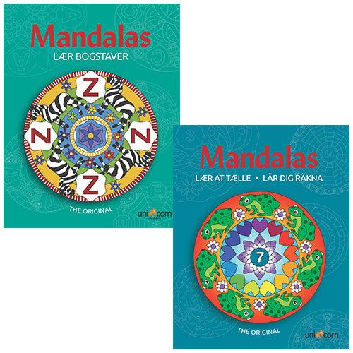 Mandalas malebøger - Lær at tælle &amp; Lær Bogstaver - 2 stk.