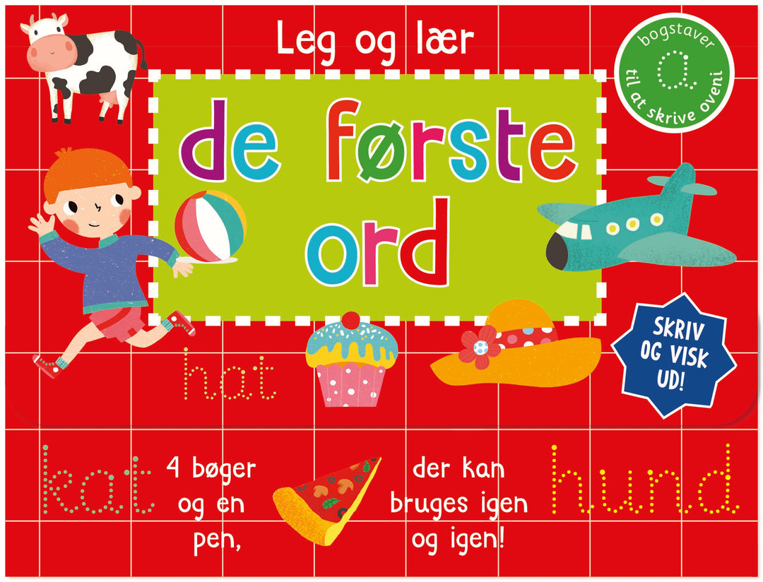 Skriv og visk ud - De første ord (kuffert med 4 bøger og pen)