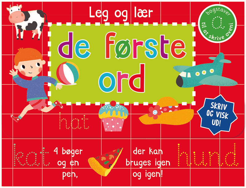 Skriv og visk ud - De første ord (kuffert med 4 bøger og pen)